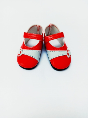 Oryginalne buty Paola Reina dla lalki 32 cm Amigas 63215 czerwone buciki z paseczkiem i kwiatuszkiem