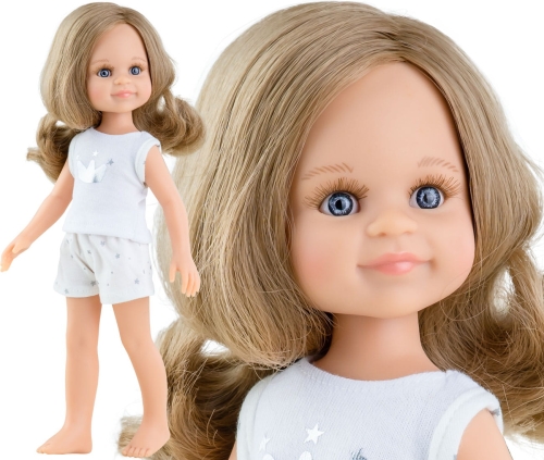Lalka Hiszpańska 32 cm Paola Reina Amigas 13210 Cleo, klasyczna, cała z winylu, w piżamce, ciemnoblond włosy, niebieskie oczy