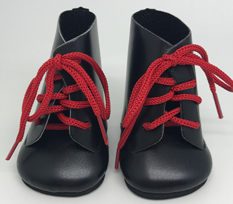 Oryginalne buty Paola Reina dla lalki 32 cm Amigas 63225 czarne buciki za kostkę wiązane na czerwone sznurówki