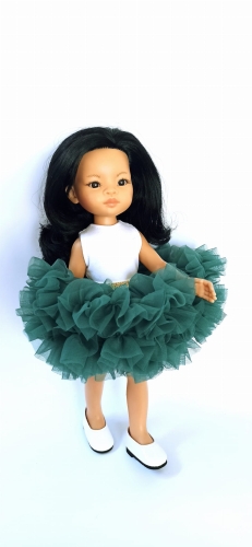 Spódniczka Tutu dla lalki Paola Reina Amigas 32 cm Ciemna Zieleń, w pasie na złotą gumkę, puszysta