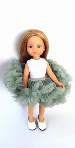 Spódniczka Tutu dla lalki Paola Reina Amigas 32 cm Pudrowa Zieleń, w pasie na srebrną gumkę, puszysta