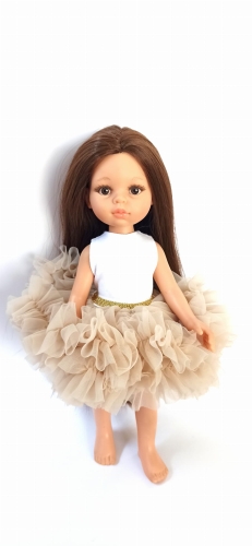 Spódniczka Tutu dla lalki Paola Reina Amigas 32 cm Jasny Beż, w pasie na złotą gumkę, puszysta