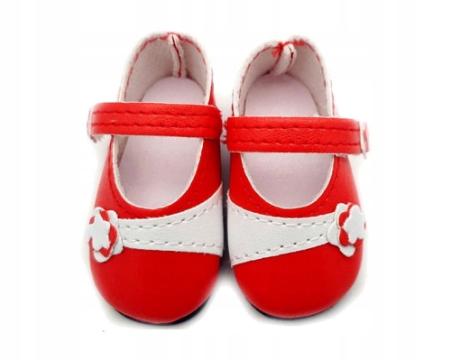 Oryginalne buty Paola Reina dla lalki 32 cm Amigas 63215 czerwone buciki z paseczkiem i kwiatuszkiem