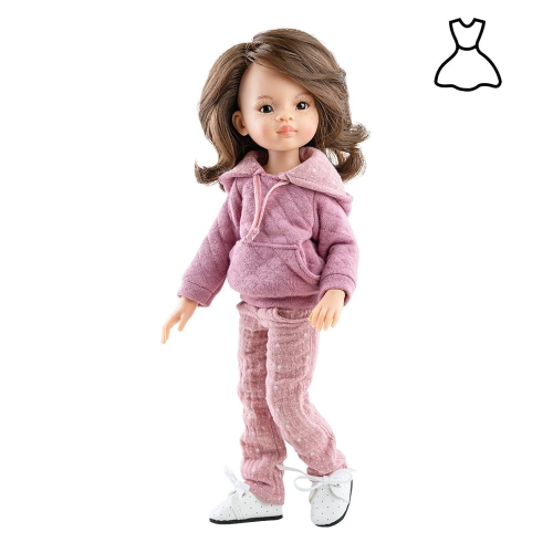 Oryginalne ubranko Paola Reina dla lalki 32 cm Amigas 54850, bluza z kapturem, spodnie, kolor pudrowy róż