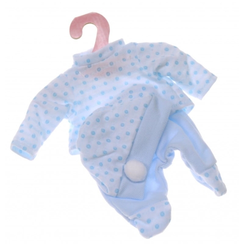 Oryginalne ubranko Antonio Juan dla lalki 26 cm Bobas 0126_7 w tonacji niebieskiej, bluzka długi rękaw, półśpiochy, czapeczka