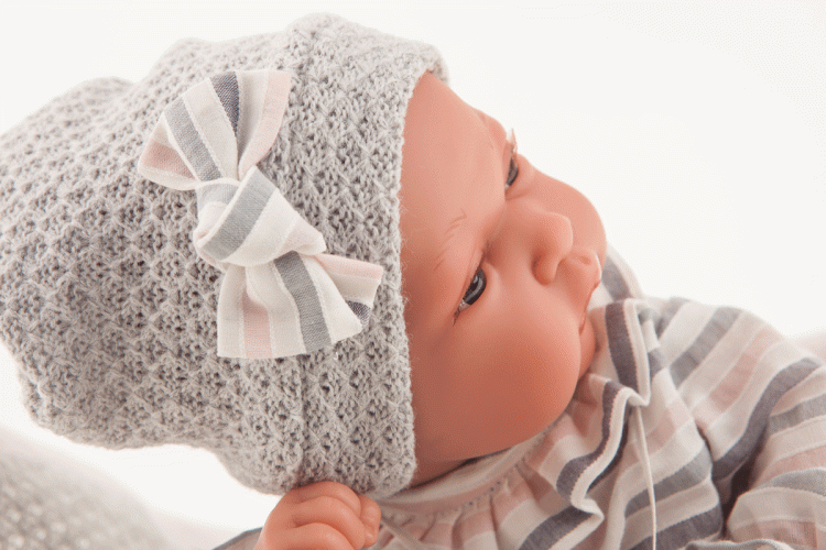 Lalka Hiszpańska 33 cm Antonio Juan 60029 Baby Toneta, bobas cały z winylu, dziewczynka, ubranko, smoczek, dwustronny kocyk