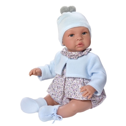 Lalka Hiszpańska 46 cm ASI 0183471 Leo, bobas bez włosów, z rzęsami, miękki brzuszek, w ubranku