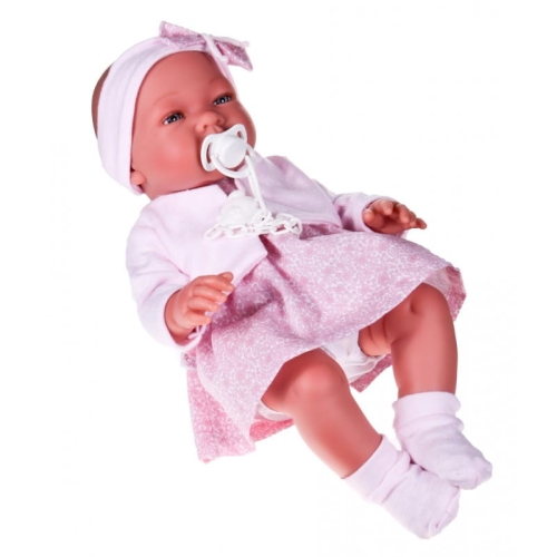Lalka Hiszpańska 43 cm ASI 0364290 Maria, bobas bez włosów, z rzęsami, cała z winylu, dziewczynka, w ubranku, smoczek