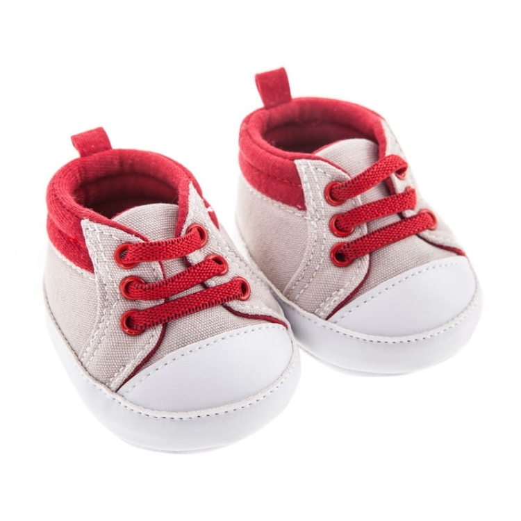 Oryginalne buty Antonio Juan dla lalki 42 cm Bobas 92004_6, beżowe z czerwonymi sznurówkami z gumki