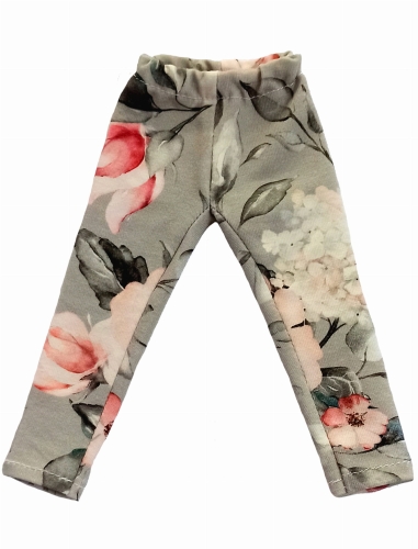 Legginsy dla lalki Paola Reina Amigas 32 cm, szare, wzór kwiaty
