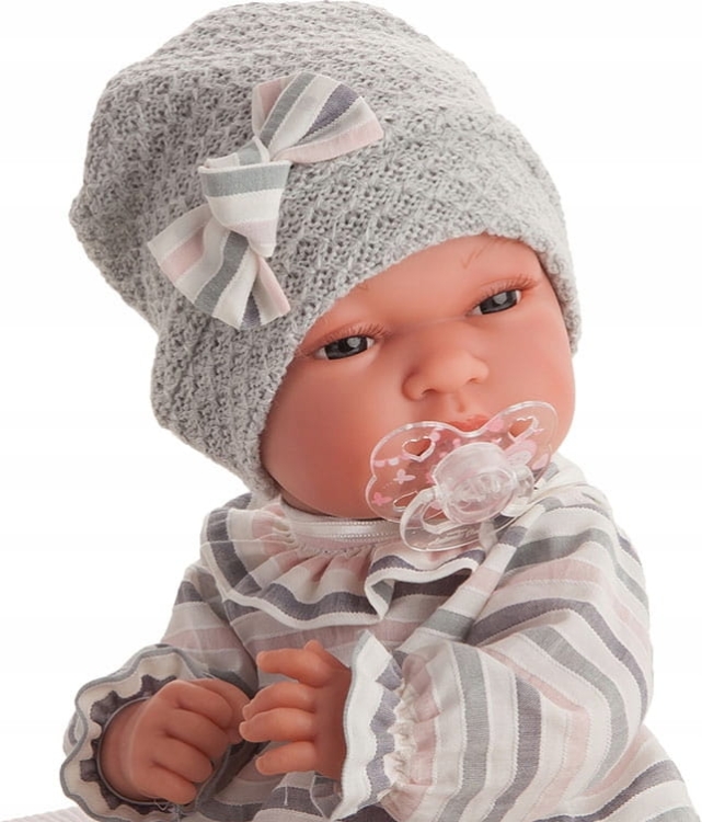 Lalka Hiszpańska 33 cm Antonio Juan 60029 Baby Toneta, bobas cały z winylu, dziewczynka, ubranko, smoczek, dwustronny kocyk