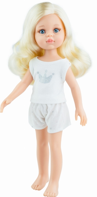 Lalka Hiszpańska 32 cm Paola Reina Amigas 13215 Claudia, klasyczna, cała z winylu, w piżamce, jasnoblond włosy, niebieskie oczy