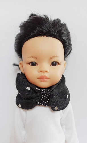 Komin dla lalki Amigas 32 cm czarny w srebrne serduszka