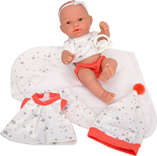 Lalka Hiszpańska 26 cm Arias 60692 bobas bez włosów, cała z winylu, w ubranku, kocyk, smoczek