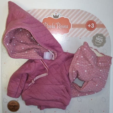 Oryginalne ubranko Paola Reina dla lalki 32 cm Amigas 54850, bluza z kapturem, spodnie, kolor pudrowy róż