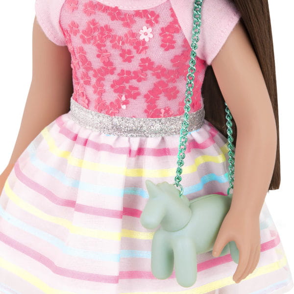 Ubranko dla lalki Glitter Girls 36 cm 50021 Shiny Flowers In Bloom, sukienka, żółte buciki, spinka do włosów, torebka w kształcie jednorożca