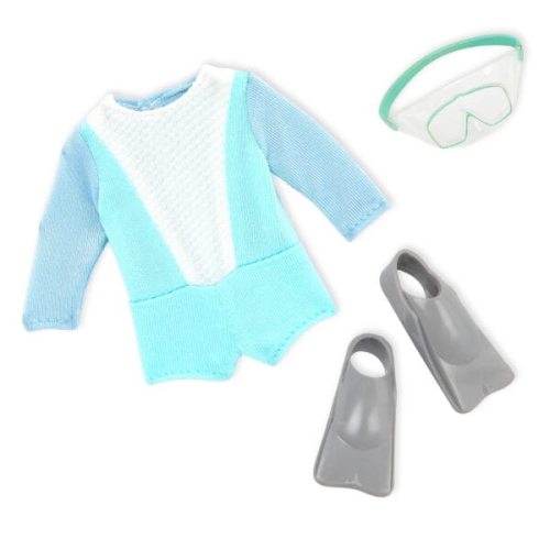 Lalka Kanadyjska 15 cm Lori 31153 Coralie, tułów z tworzywa, jasnoblond włosy, jednoczęściowy strój do nurkowania, okulary, płetwy