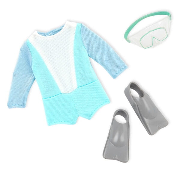 Lalka Kanadyjska 15 cm Lori 31153 Coralie, tułów z tworzywa, jasnoblond włosy, jednoczęściowy strój do nurkowania, okulary, płetwy