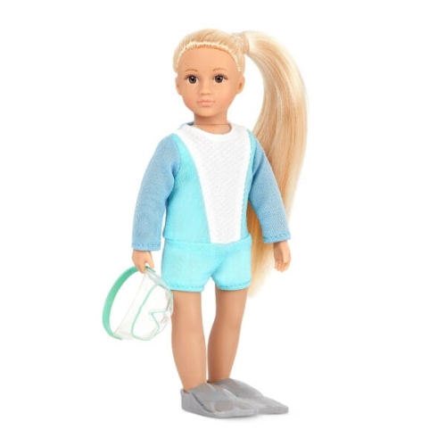 Lalka Kanadyjska 15 cm Lori 31153 Coralie, tułów z tworzywa, jasnoblond włosy, jednoczęściowy strój do nurkowania, okulary, płetwy