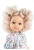 Lalka Hiszpańska 32 cm Paola Reina Amigas 04483 Mari Pili, klasyczna, cała z winylu, niebieskie oczy, białe perłowe z odcieniem różu włosy do ramion, sukienka w kwiatuszki, rajstopki w paseczki, niebieskie buciki