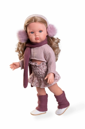 Lalka Hiszpańska 45 cm Antonio Juan 28326 Bella, lalka klasyczna, cała z winylu, gęste, długie do pasa lekko falowane blond włosy, siedzi i stoi samodzielnie, w ubranku