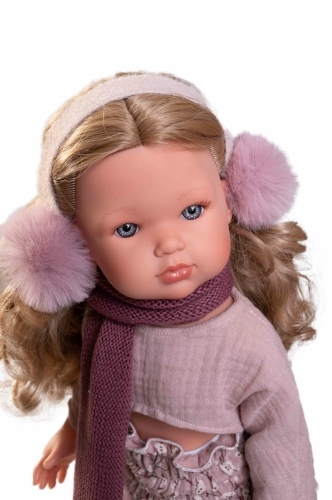 Lalka Hiszpańska 45 cm Antonio Juan 28326 Bella, lalka klasyczna, cała z winylu, gęste, długie do pasa lekko falowane blond włosy, siedzi i stoi samodzielnie, w ubranku