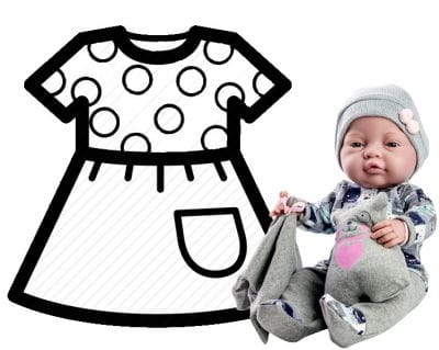 Oryginalne ubranko Paola Reina dla lalki 45 cm Bobas Bebita 55182, szary komplet: czapeczka, bluzka, półśpiochy, mały kocyk przytulanka, poduszka miś