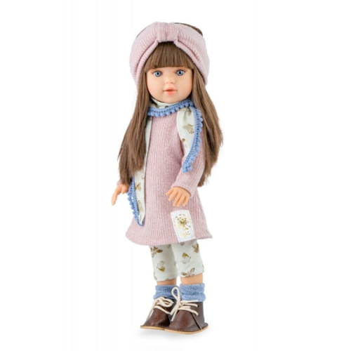Lalka Hiszpańska 40 cm Marina&Pau 1527 Marina, klasyczna, cała z winylu,  ciemne dłuższe włosy z grzywką, w ubranku