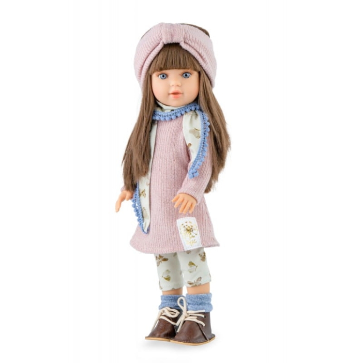 Lalka Hiszpańska 40 cm Marina&Pau 1527 Marina, klasyczna, cała z winylu,  ciemne dłuższe włosy z grzywką, w ubranku