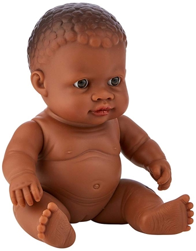 Lalka Hiszpańska 21 cm Paola Reina 31017 Peques, bobas cały z winylu, ciemnoskóra dziewczynka, bez ubranka