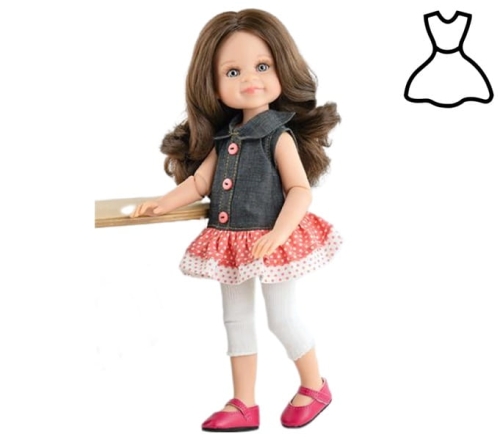 Oryginalne ubranko Paola Reina dla lalki 32 cm Amigas 54859, sukienka / tunika, białe legginsy