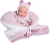 Lalka Hiszpańska 33 cm Antonio Juan 60248 Clara, uśmiechnięty bobas cały z winylu, dziewczynka, bez włosów, rzęsy, w ubranku, smoczek, wiązany kocyk / kołderka