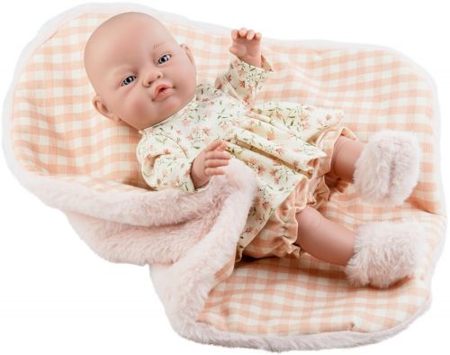 Lalka Hiszpańska 45 cm Paola Reina 05194 Bebita, bobas cały z winylu, dziewczynka, bez włosów, w ubranku, kocyk