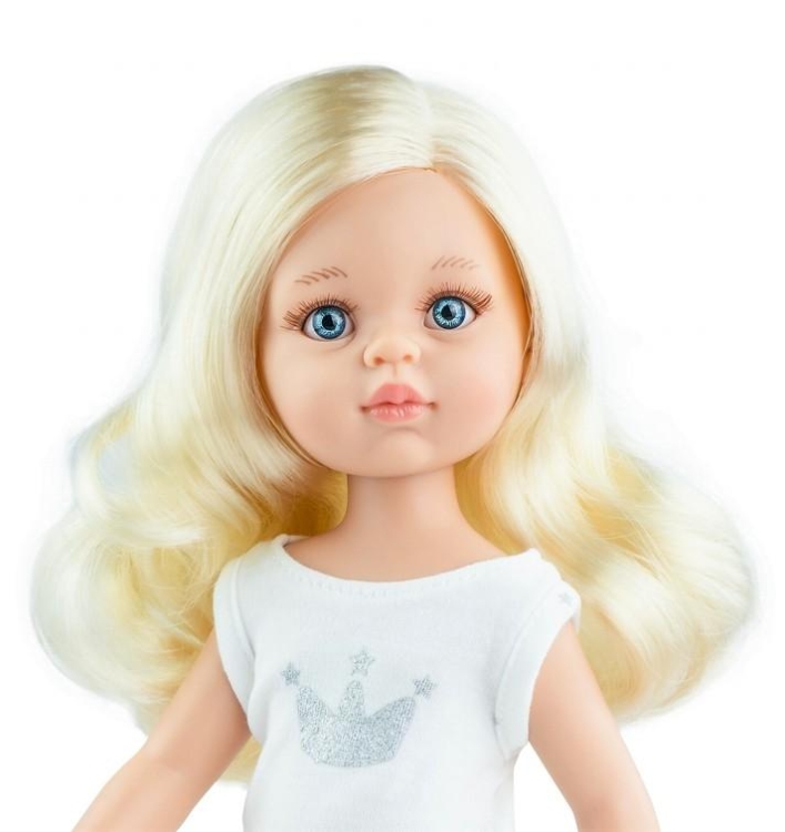 Lalka Hiszpańska 32 cm Paola Reina Amigas 13215 Claudia, klasyczna, cała z winylu, w piżamce, jasnoblond włosy, niebieskie oczy