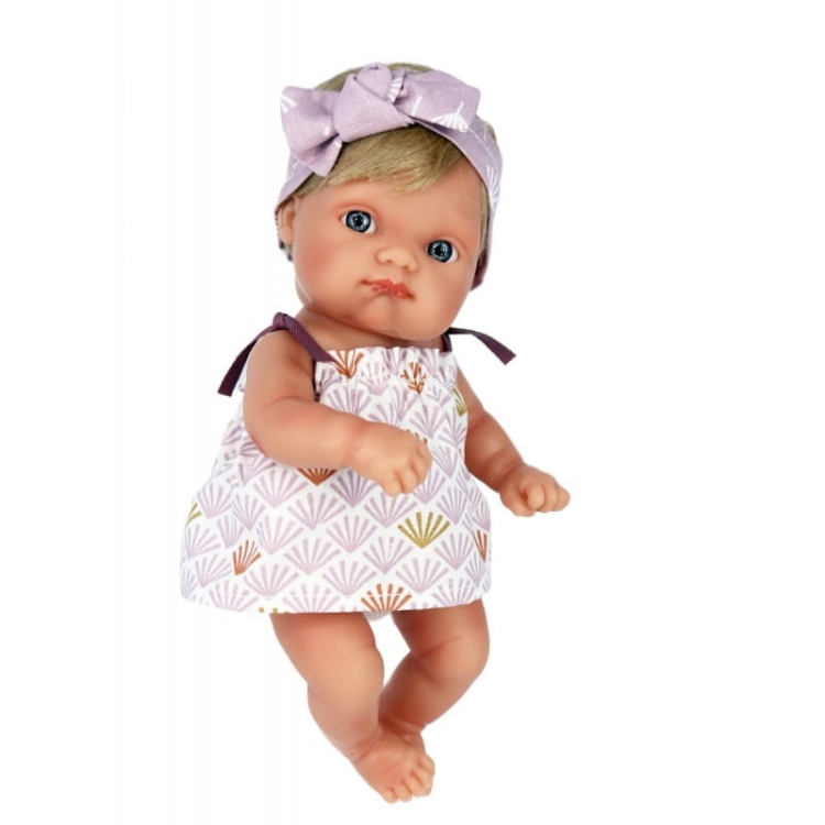 Lalka Hiszpańska 21 cm Antonio Juan 85313_4 Mufly, bobas cały z winylu, dziewczynka, krótkie blond włosy, w ubranku