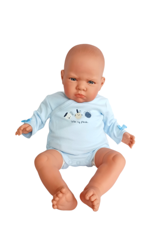 Body dla lalki Bobas 50-52 cm, błękitne z nadrukiem i kokardką