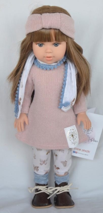 Lalka Hiszpańska 40 cm Marina&Pau 1527 Marina, klasyczna, cała z winylu,  ciemne dłuższe włosy z grzywką, w ubranku