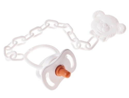 Smoczek z łańcuszkiem i klipsem dla lalki