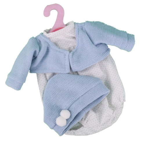 Oryginalne ubranko Antonio Juan dla lalki 27-33 cm Bobas 91033_2 body w kropeczki, niebieska czapeczka, niebieski sweterek