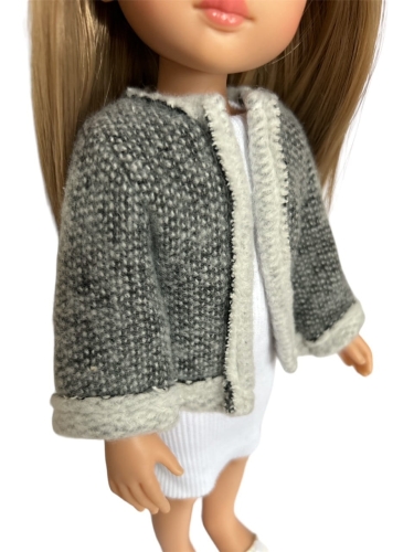 Krótki płaszczyk / żakiet dla lalki Paola Reina Amigas 32 cm, szary, z ciepłej tkaniny