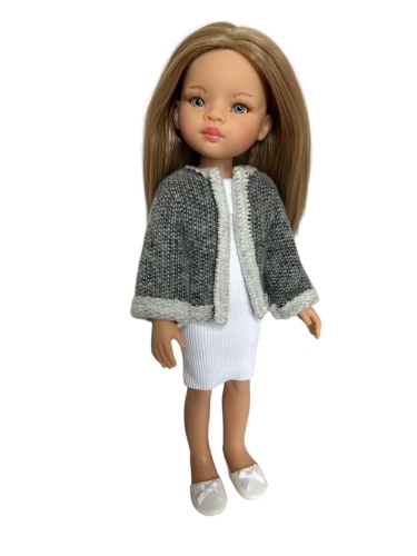 Krótki płaszczyk / żakiet dla lalki Paola Reina Amigas 32 cm, szary, z ciepłej tkaniny