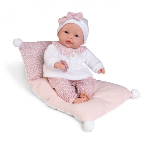 Lalka Hiszpańska 37 cm Antonio Juan 14363 Bimba, bobas miękki brzuszek, płacze, zamyka oczy, rzęsy, w ubranku, smoczek, poduszeczka z pomponikami