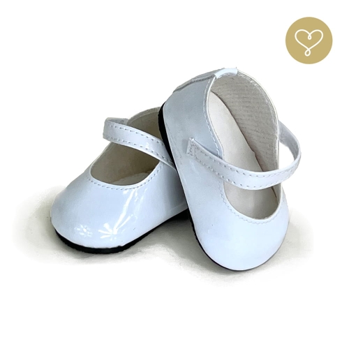 Buty białe dla lalki 38 cm Lullu Dolls z paseczkiem lakierowane