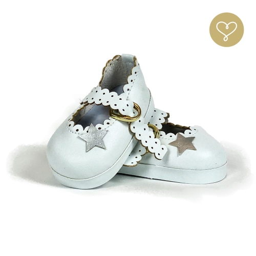 Buty białe ze srebrnymi gwiazdkami dla lalki 38 cm Lullu Dolls ozdobny paseczek