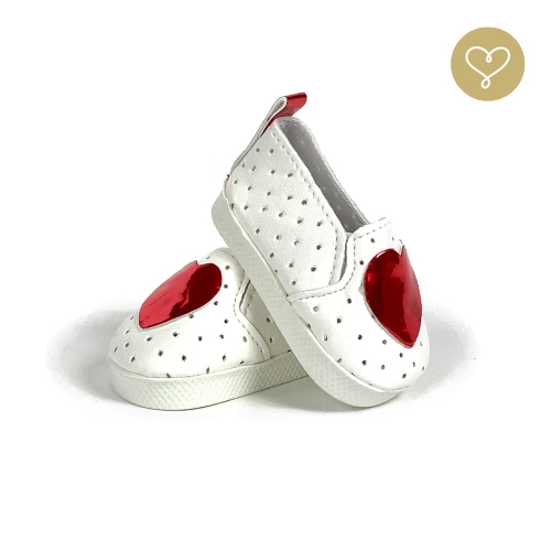 Buty Czerwone Serca dla lalki 38 cm Lullu Dolls białe z serduszkiem