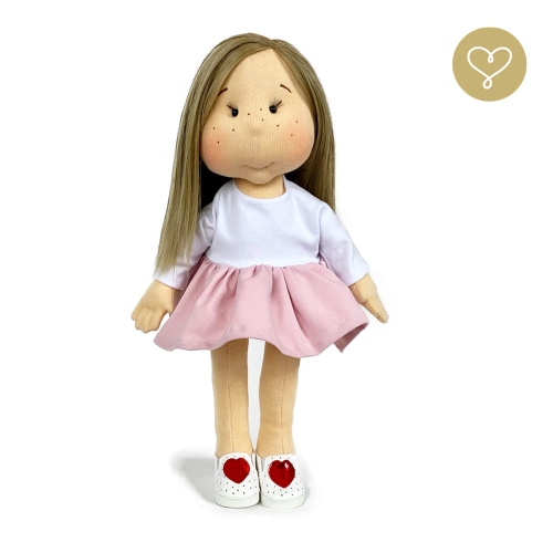 Buty Czerwone Serca dla lalki 38 cm Lullu Dolls białe z serduszkiem