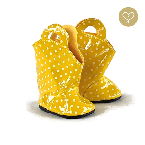 Buty kalosze dla lalki 38 cm Lullu Dolls żółte w białe groszki