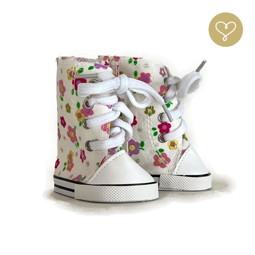 Buty trampki wysokie dla lalki 38 cm Lullu Dolls białe w kwiatuszki