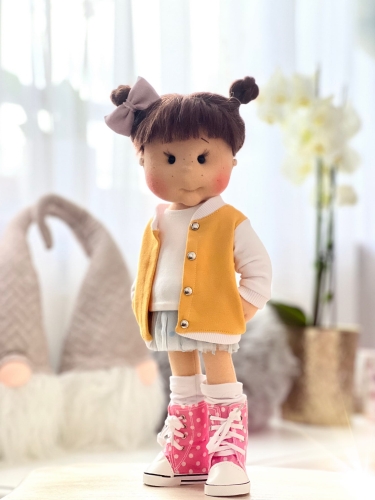 Buty trampki wysokie dla lalki 38 cm Lullu Dolls różowe w białe groszki