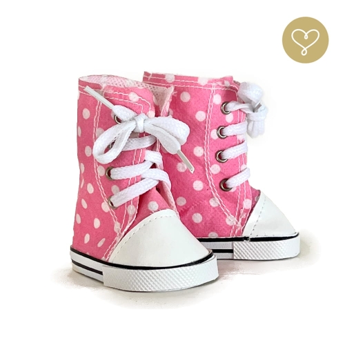 Buty trampki wysokie dla lalki 38 cm Lullu Dolls różowe w białe groszki